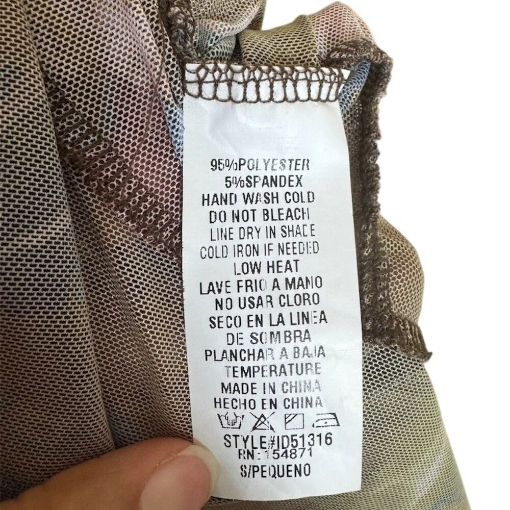 Fashion Nova Midi Dress Womens Small Brown Floral Ruched Mesh Long Sleeve - Picture 7 of 7